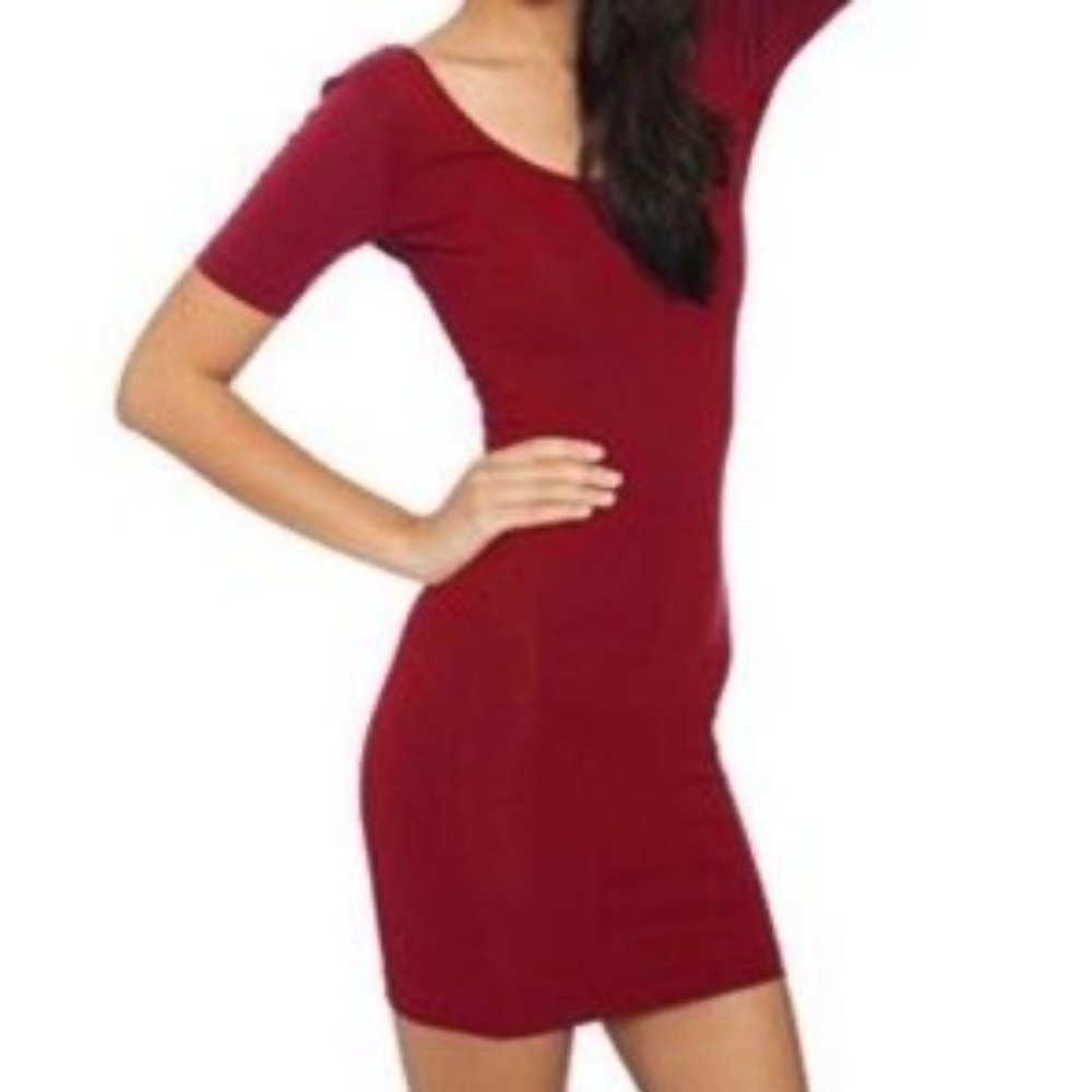 American Apparel Bodycon Scoopneck Mini Dress in Cranberry Red - Medium/Large